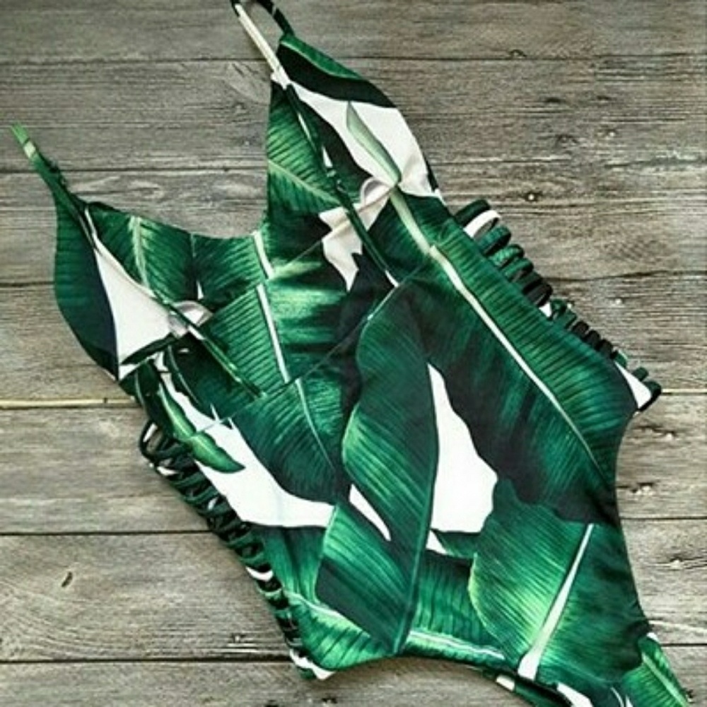 Palm print 1 piece cage suit